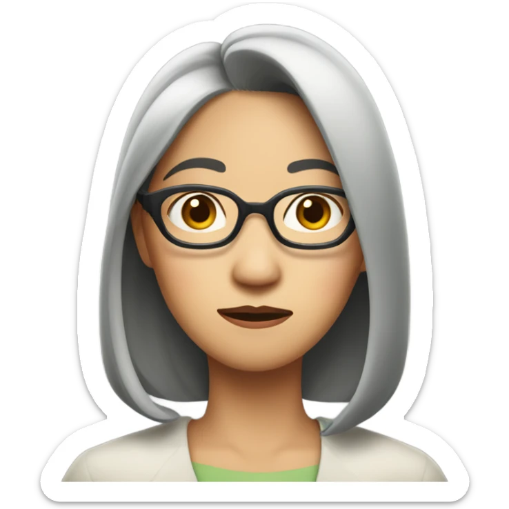 40's Asian woman with glasses and straight medium length hair, looking perplexed sticker