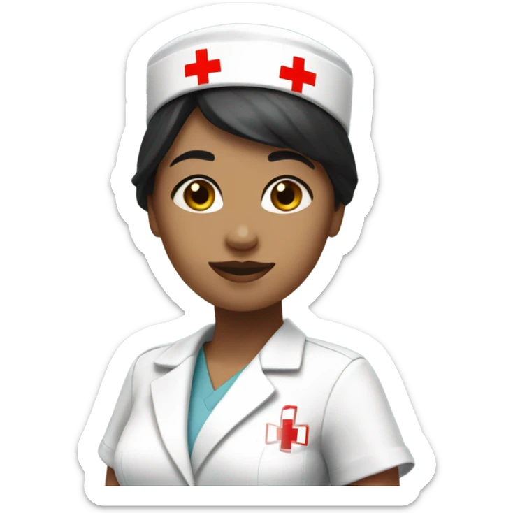super short black straight hair female nurse with red cross sign hat wearing dress sticker