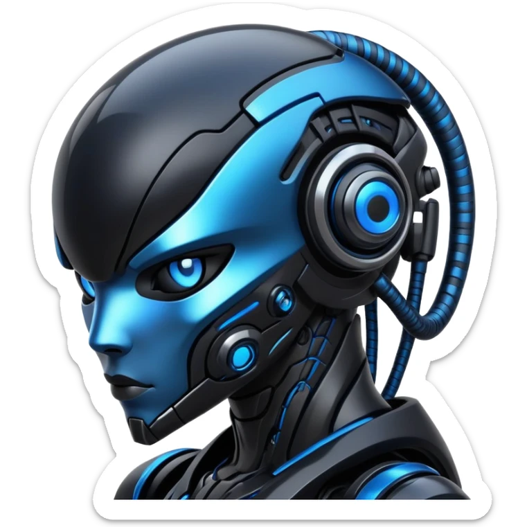 Modern futuristic black dark cyberpunk-fakemon-creature with blue accents sticker