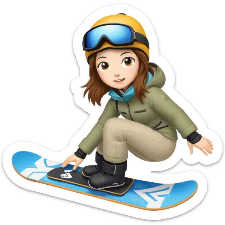 Woman with brown hair snowboarding in Japan 3d sticker