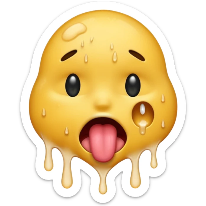 Generate a distressed and sweaty emoji with white tears dripping off of its tongue sticker