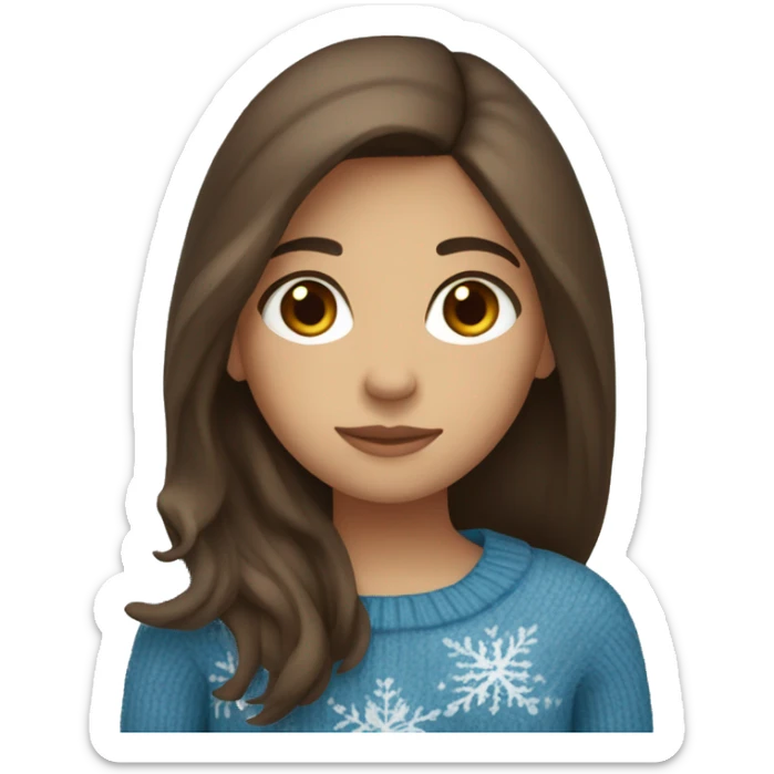 winter, christmas, hispanic, long brown hair, girl, brown eyes, child, full body, blue sweater sticker