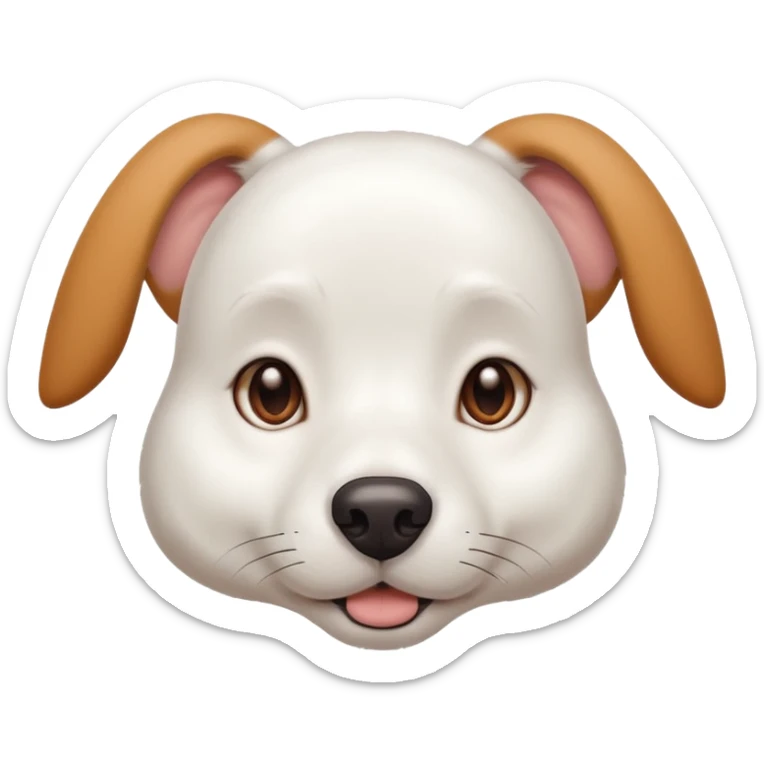 White dog with brown eyes and some long white body and white ears with brown spots curved on the sides sticker