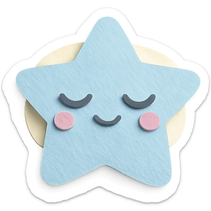 kawaii blue star character with closed eyes and soft glow, no arms, no legs, full body, soft pastel colors sticker