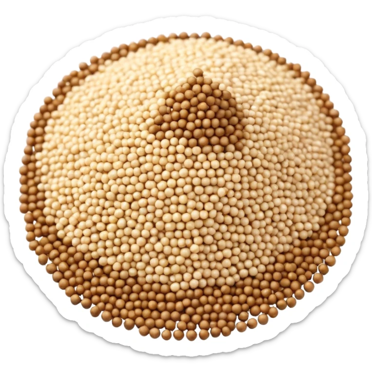 pile of dry quinoa grains, scattered, tiny round grains, ivory to pale yellow, some color variation, dry and smooth, semi-glossy, 3D clean style sticker