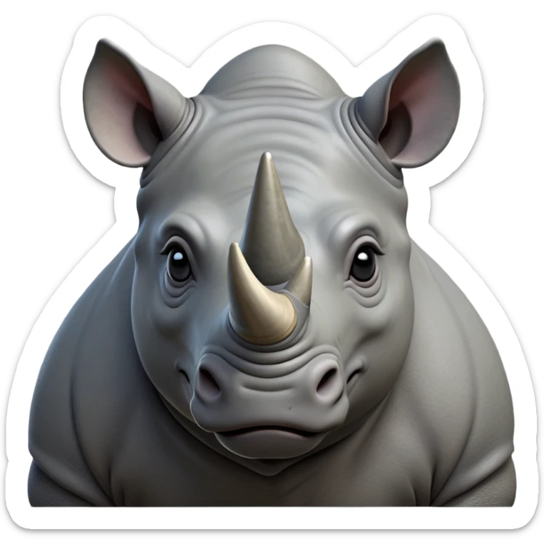 cinematic-noble-rhinoceros-portrait-emoji,-poised,-with-a-massive,-powerful-build-and-a-thick,-hide-of-slate-gray,-deep-set-soulful-piercing-eyes,-simplified-yet-sharp-and-sophisticated-features,-highly-detailed, with large black eyes, szoomed out showing houlders sticker