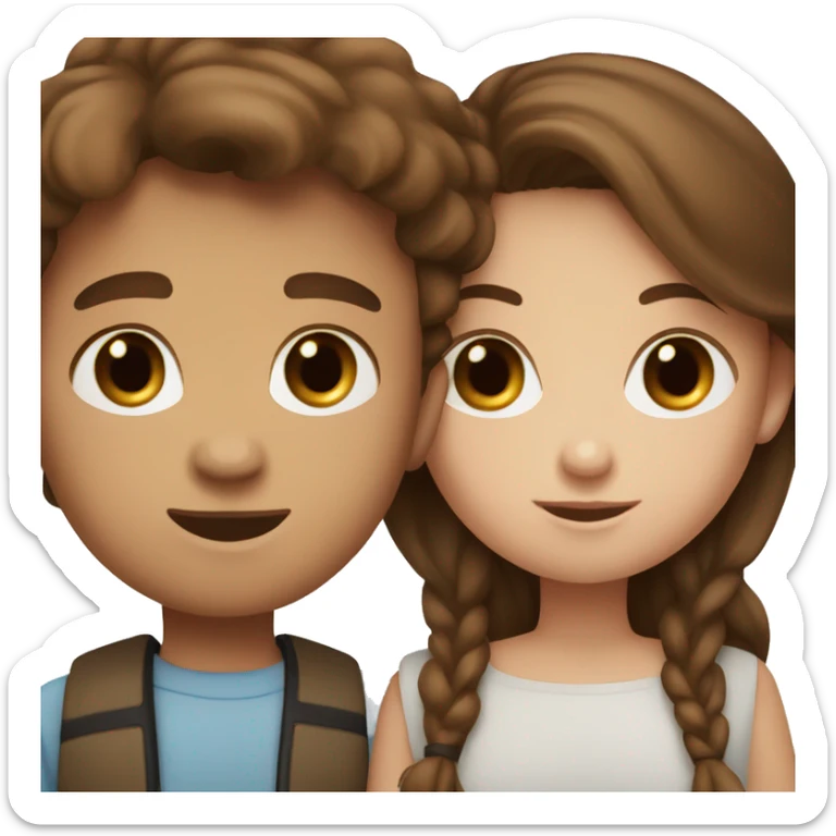 Blue-eyed brown-haired boy with brown-eyed brown-haired girl sticker