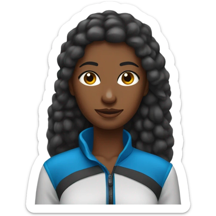 Mujer pelo negro, piel clara y ojos azules, atuendo de trekking sticker