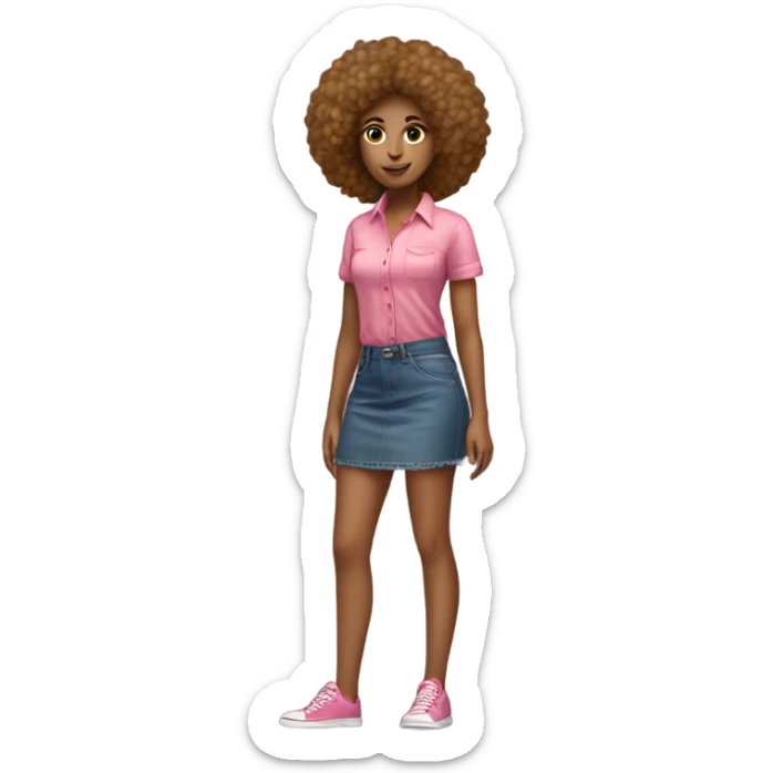 Tan girl with Afro posing full body jean skirt pink shirt sticker