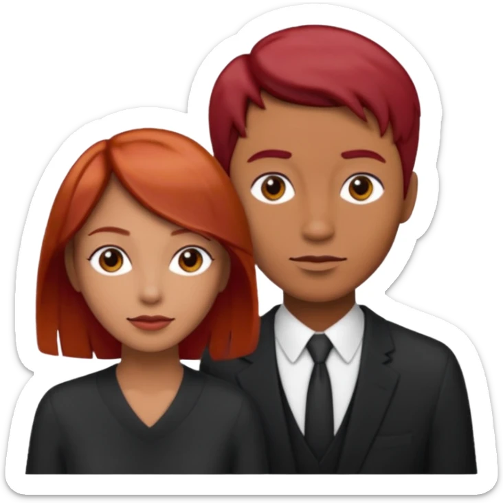 Mujer flaca con cabello mediano color rojo color de piel media, hombre de color medio moreno con cabello color negro, flaco sticker