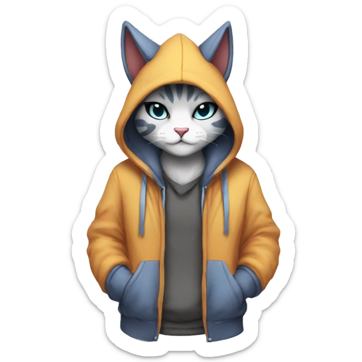 Anthro Sona Fakemon feline with a hoodie Full Body sticker