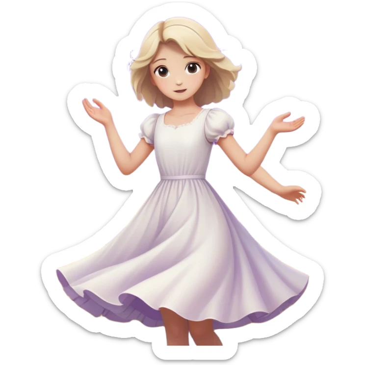 Cherry blossom twirling girl in white dress open field peaceful dusk purple sky  sticker