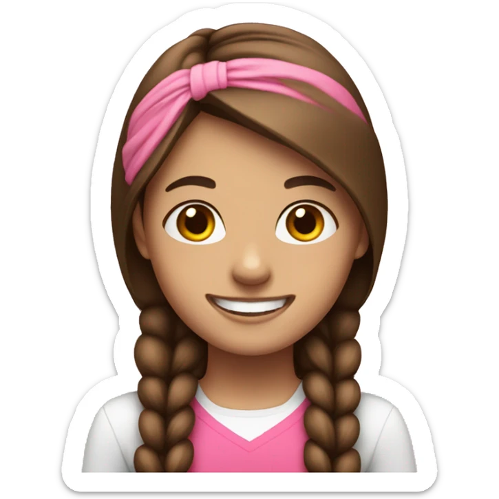 cheerful girl with braces and brown hair and pink headband sticker
