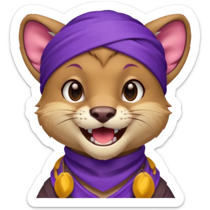 
Fossa animal wearing a purple bandana on his forehead from league of legends laughing emoticon sticker
