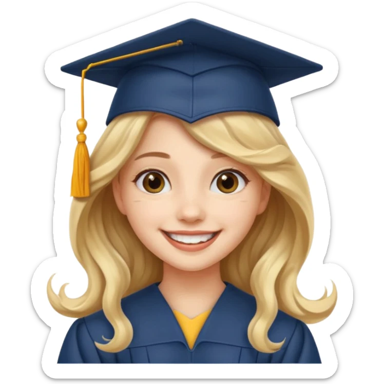 Graduated Students, Cheerful girl, long wavy hair, wearing graduation cap sticker