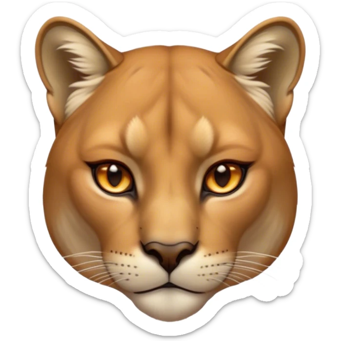 Cinematic Noble Cougar Portrait Emoji, Poised and regal, with a lithe, muscular build and a sleek, tawny Fur with subtle dark accents, deep-set soulful amber eyes, Simplified yet sharp and sophisticated features, highly detailed, glowing with a warm, dignified glow, high shine, intelligent and stealthy, stylized with an air of wild elegance, focused and attentive, soft glowing outline, capturing the essence of a watchful and confident predator, so majestic it feels as though it could silently pounce out of the screen with effortless authority! sticker