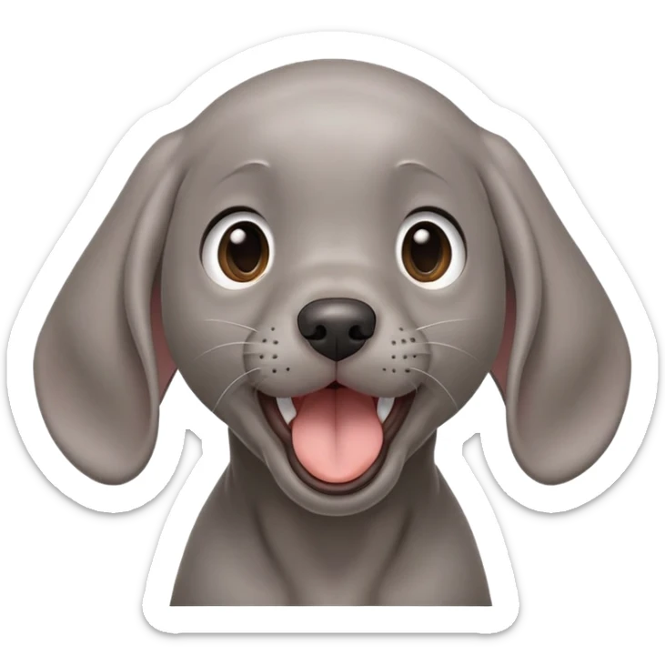 cinematic-cute-yawning-weimaraner puppy-portrait-emoji,-head-tilted-slightly-with-a-dramatic,-wide-open-yawn,-revealing-a-sleek grey fur-with-a-subtle-shimmer,-floppy-ears-slightly-drooping,-round-brown-eyes-barely-open-in-drowsy sticker