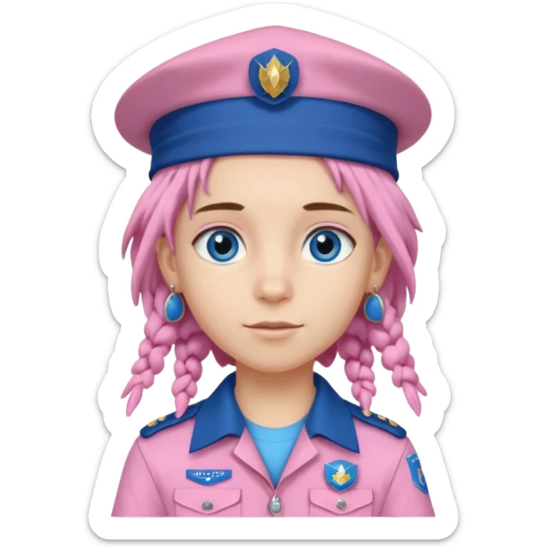 very pretty boy big blue eyes, scout girl with pretty pink uniform, blue dreadlocks, and big earrings and scouts hat sticker