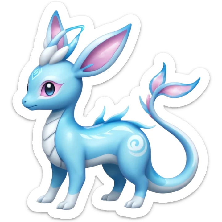 Shiny Sparkly Bioluminescent Glowing Lumineon-Amaura-Dragonair-Sylveon-Fakémon-hybrid-creature (full body)  sticker