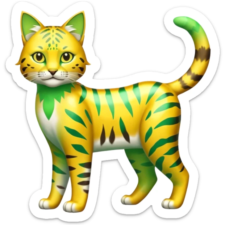 Shiny Tropical Exotic Green and Yellow Electrike-Sprigatito-Bobcat-Amaura-Aurorus-Shiny-glorp-cat-fusion (full body) sticker