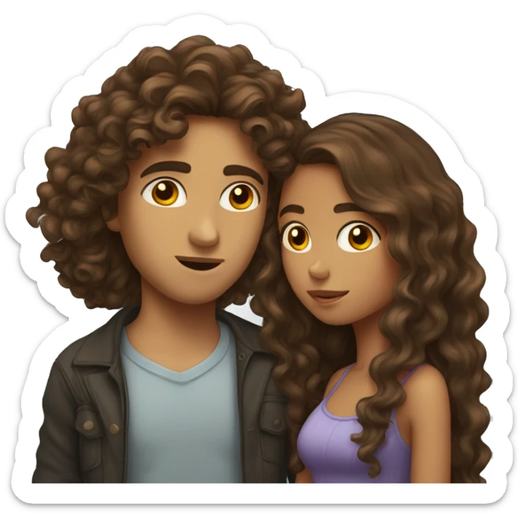 boy with long curly hair kissing girl with long brown hair  sticker