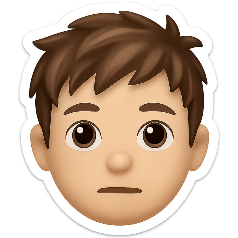 emoji face of a young person with short tousled brown hair, light skin, neutral expression sticker