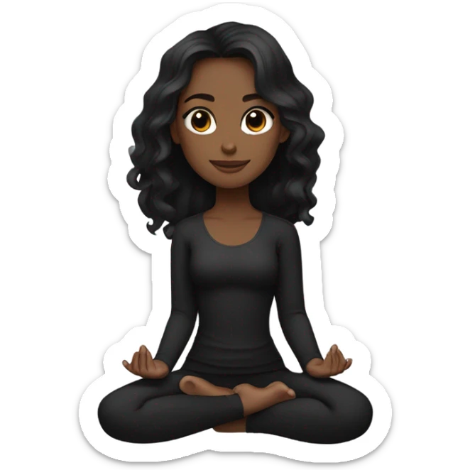 girl with fair complexion, long wavy black hair, black eyes, does yoga in a black outfit sticker
