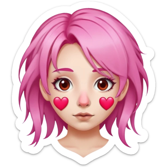 girl with pink hair and overgrown roots, with a septum heart in her nose sticker