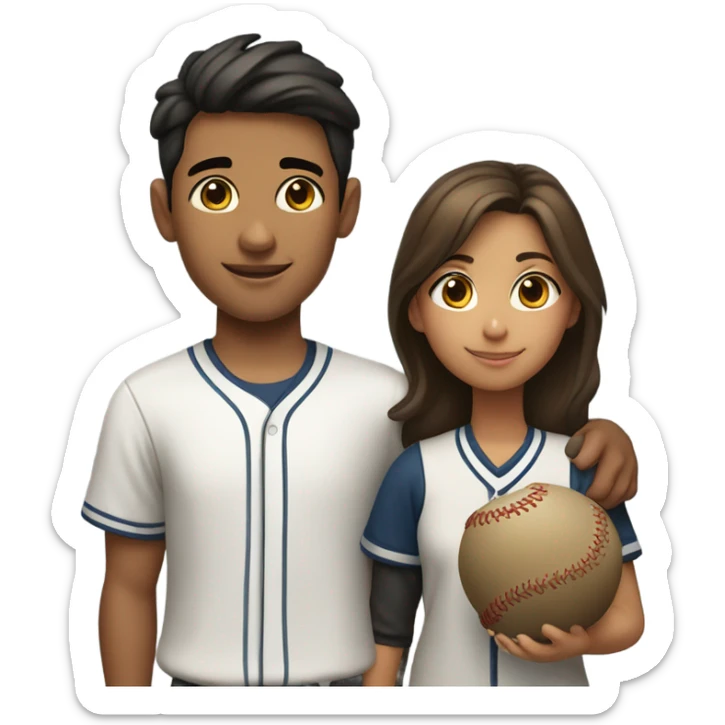 Girl brown hair olive skin with wasian boy pleasing baseball sticker