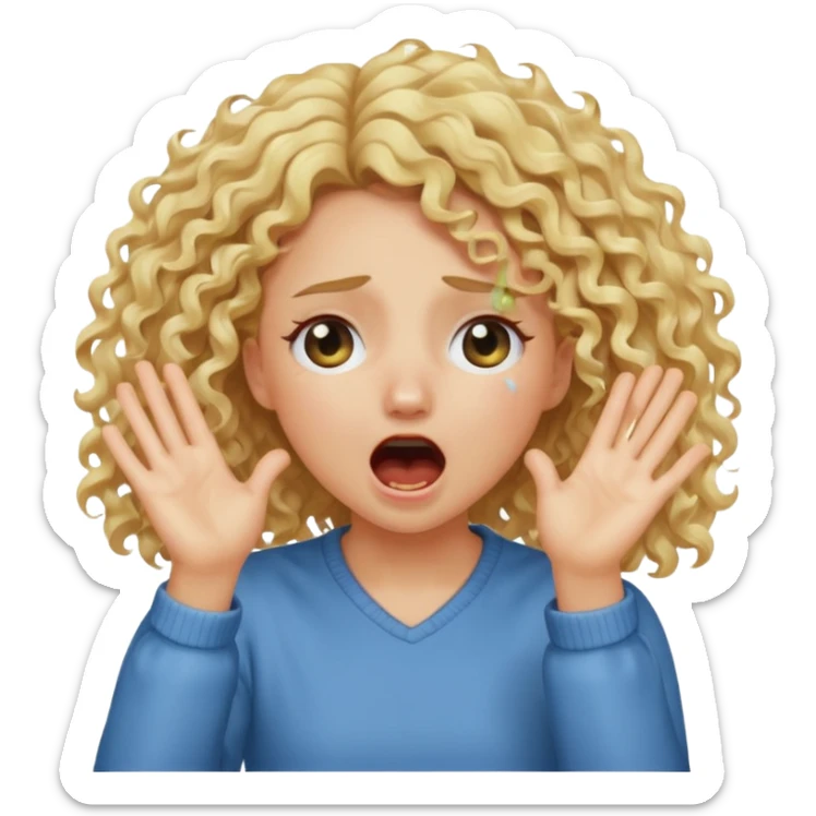 Emoji di ragazza bionda riccia che urla e mette una mano ben aperta in faccia davanti gli occhi sticker