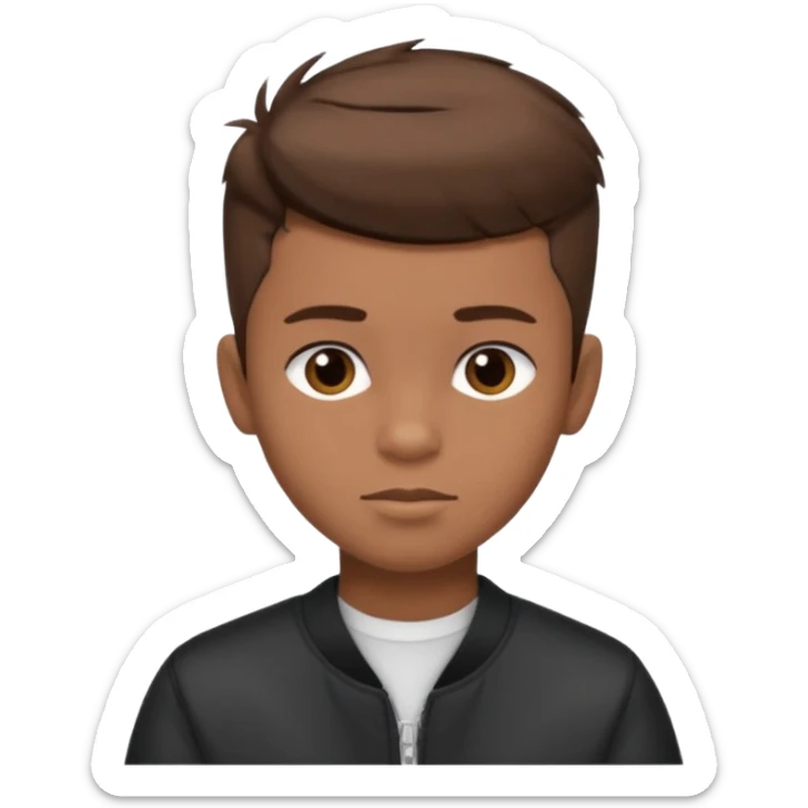 create a fringe haircut boy with a brown hair with hair little up more looking like quiff hairstyle but its going straight not on sides sticker