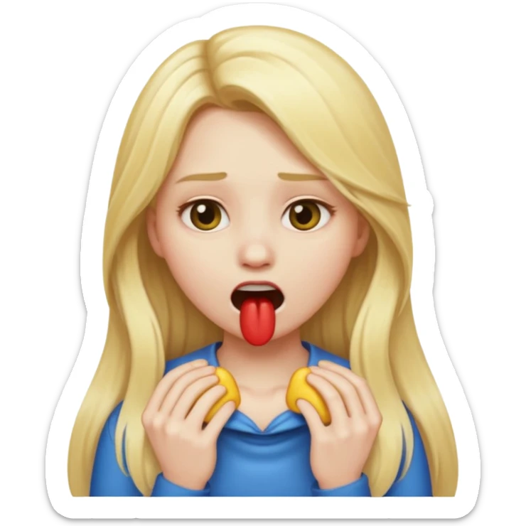 Blonde emoji girl but with long hair and it looks like she’s choking herself sticker