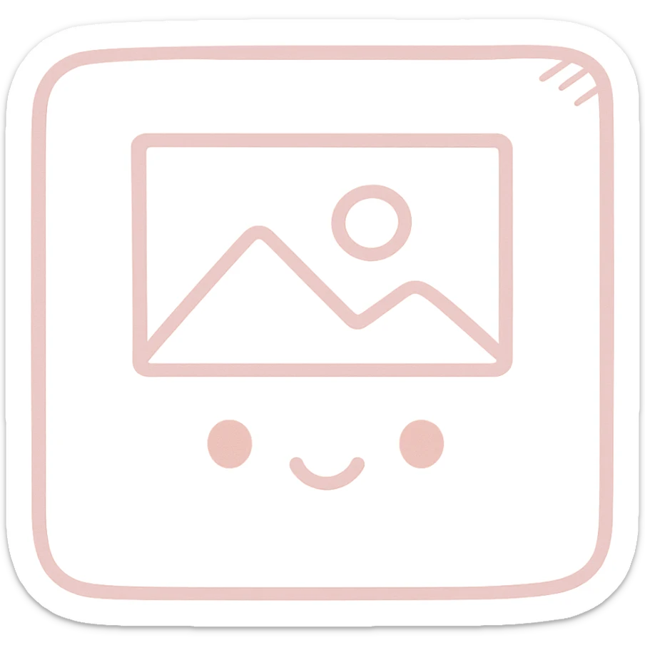 Create a soft and cute photo album/gallery icon in Japanese hand-drawn style with pink color, matching the reference style, suitable for a mobile home screen. Transparent background. sticker