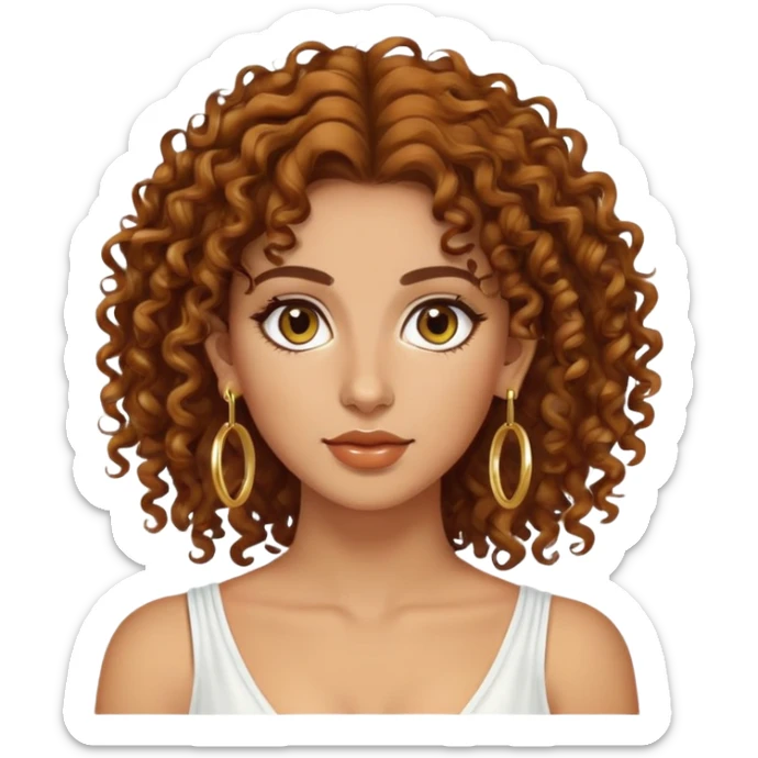 Attractive Greek woman with long curly amber-brown hair and gold hoop earrings sticker