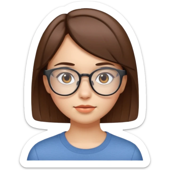 Girl with short brown straight hair with clear glasses sticker