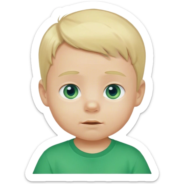 Baby boy blond hair blue eyes in green t shoirt sticker