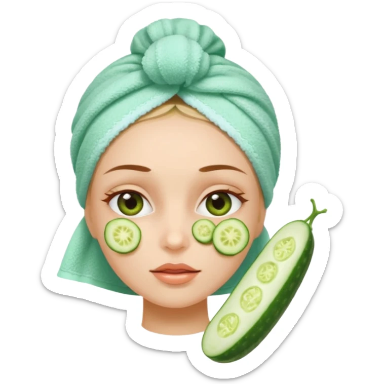Chica con toalla en el pelo y ruedas de pepinos en los ojos sticker