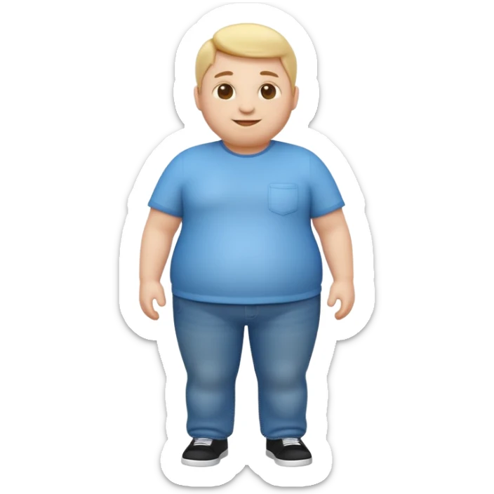 A 3D emoji in iOS emoji aesthetic style of a chubby full-body person standing upright, with round belly, soft features, and a cheerful smile. Glossy texture, bright lighting, minimal white background, friendly and expressive design. sticker
