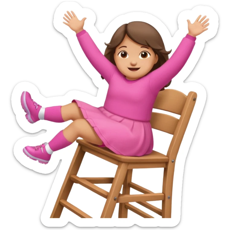Little Girl fat but not too fat standing but falling off of a chair half in the air chair with pink clothes on standing on chair but fell off sticker