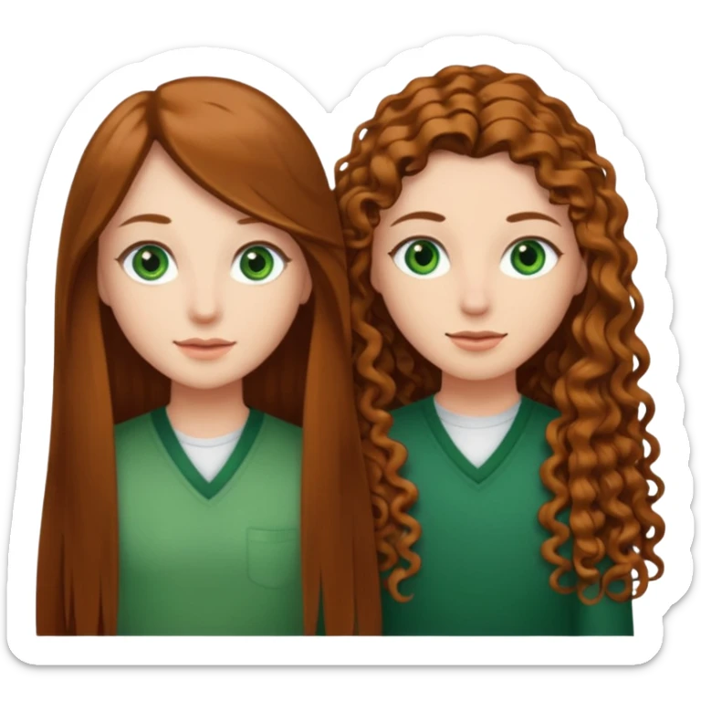 Two besties: 1: long ironed straight hair, green eyes 2: long curly brown hair, brown eyes sticker