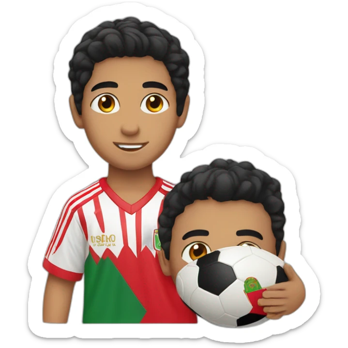 A boy with black hair and Brown eyes and morocco football shirt sticker