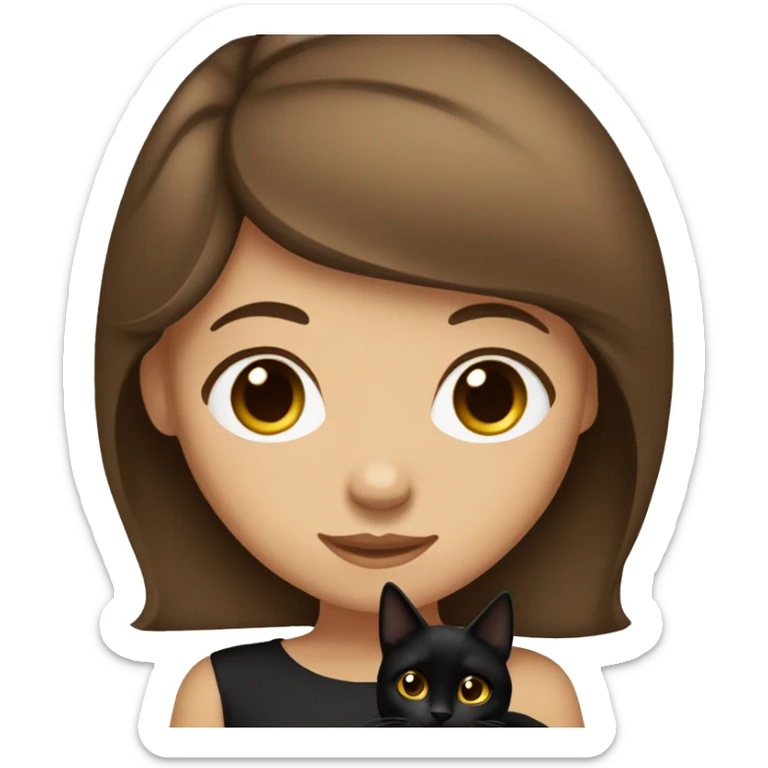 girl with brown hair holding a black cat and olive skin color with brown eye color sticker