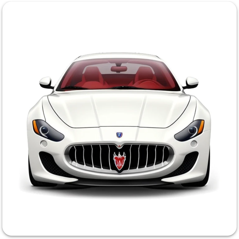 Maserati sports car emoji with smooth flowing lines, bold front grille, trident logo, vibrant colors, minimal details, white background, capturing speed and luxury sticker