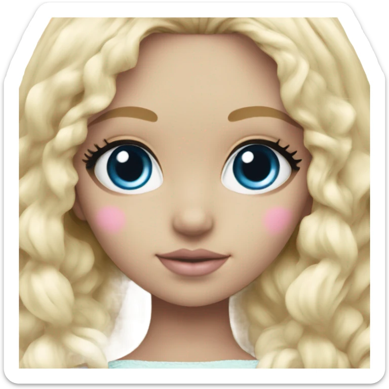 ocean blue doll eyes, blonde hair, feminine, pink, girl, angelic sticker