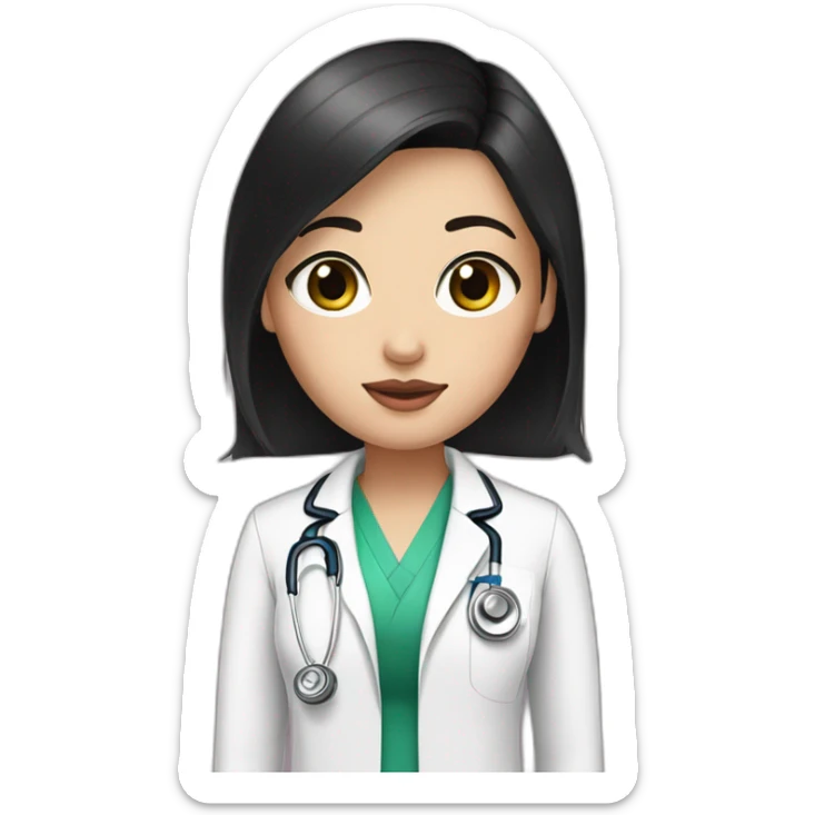 doctor, black hair, girl, white skin, straight hair, freckles, green-brown eyes, pink lips sticker
