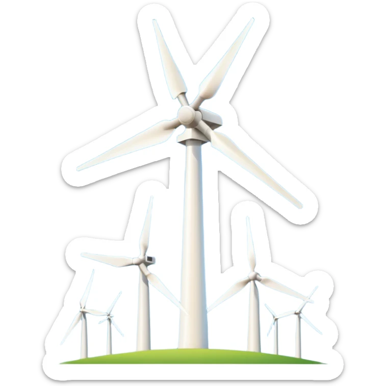 A simple emoji icon of a modern wind turbine, tall white tower with three long blades, minimalistic flat design, clean vector style, centered, white background, smartphone emoji style. sticker