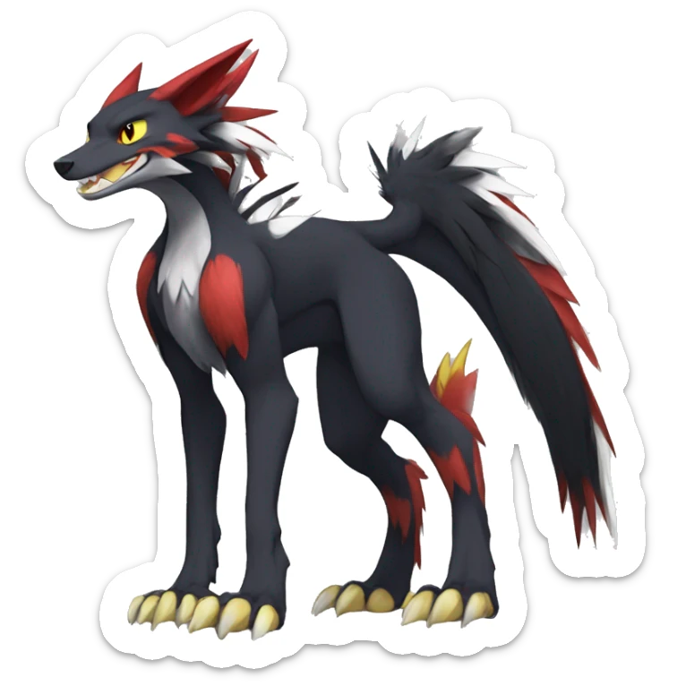 Anthro Cute cool black red white yellow nargacuga-sergal animal hybrid Fakemon full body sticker