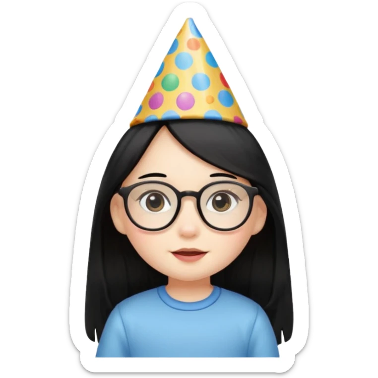 a little girl with long black hair with birthday hat, wearing glasses















 sticker