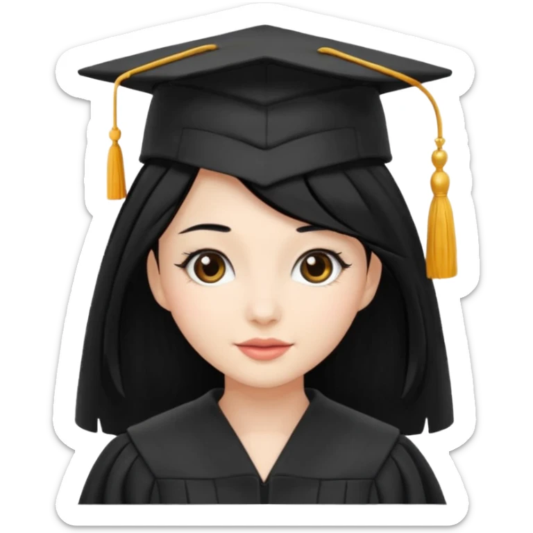 women, black hair, graduation robe and hat white skin sticker