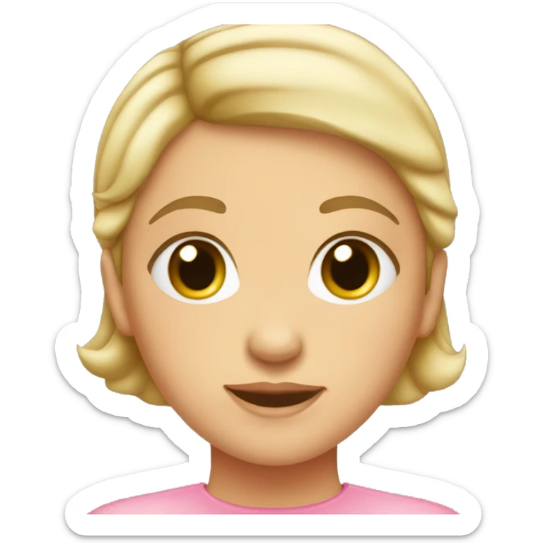 head shot of a caucasian young girl with a buzz cut wearing a pink dress  sticker